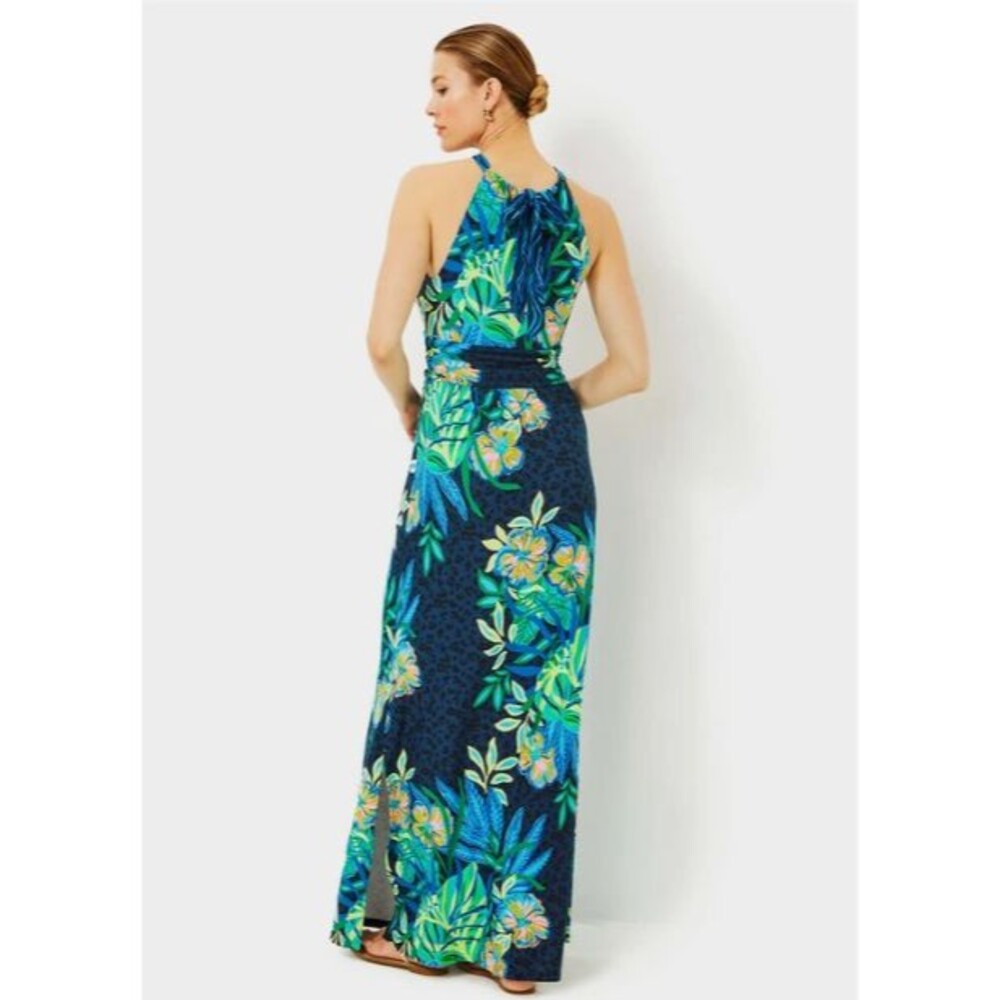 Lilly Pulitzer Orla Maxi Dress Navy & Blue Tropical Floral Halter XXS Resort NWT - Picture 6 of 13